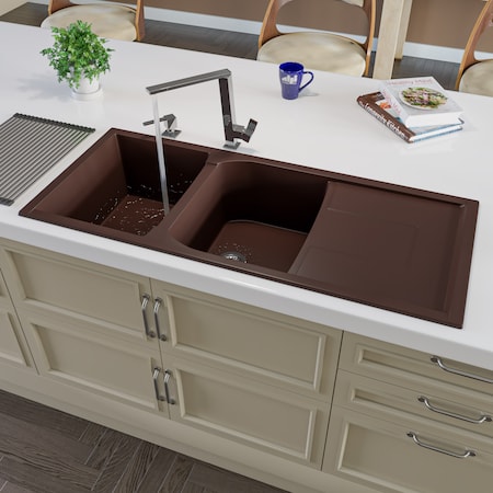Chocolate 46 Dbl Bowl Granite Composite Kitchen Sink W/ Drainboard